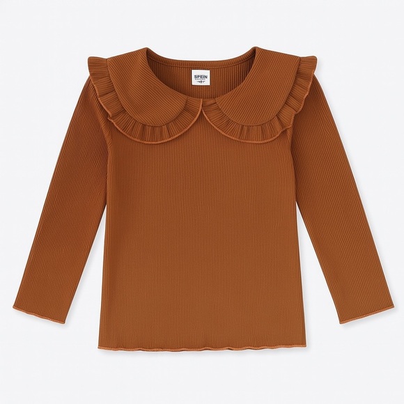 Rust Ruffle Collar Long Sleeve Top - Picture 1 of 3